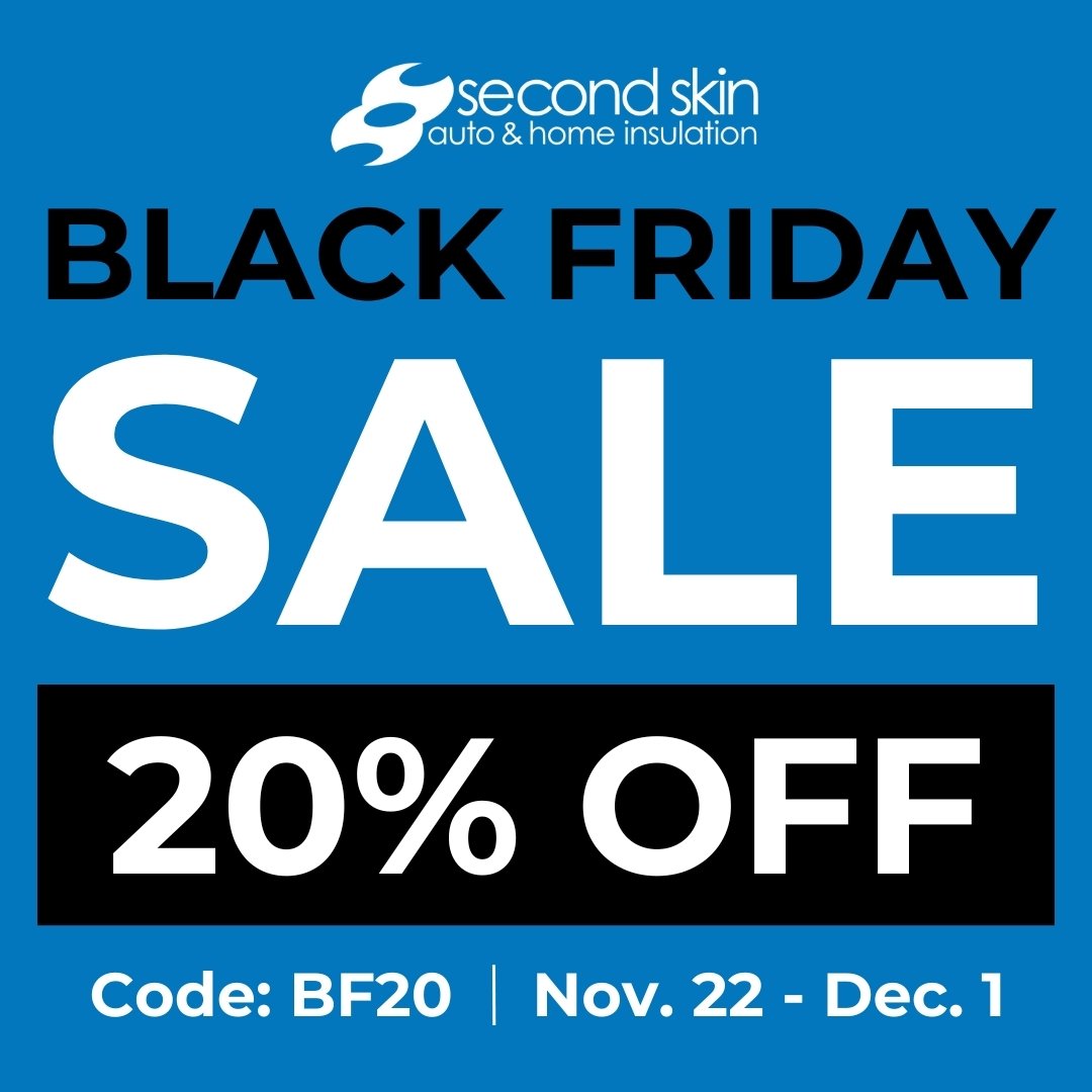 🎉 Second Skin Black Friday Sale 🎉 For a limited time, enjoy unbeatable discounts on our premium soundproofing and thermal insulation products. Don’t wait these deals only come around once a year! Shop secondskinaudio.com to make your soundproofing dreams a reality. 🔊✨