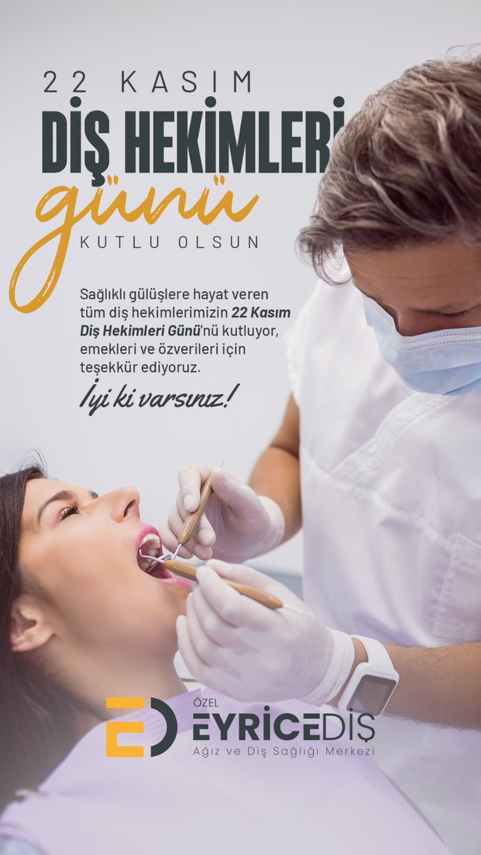 Sağlıklı gülüşlere hayat veren tüm diş hekimlerimizin 22 Kasım Diş Hekimleri Günü Kutlu Olsun !