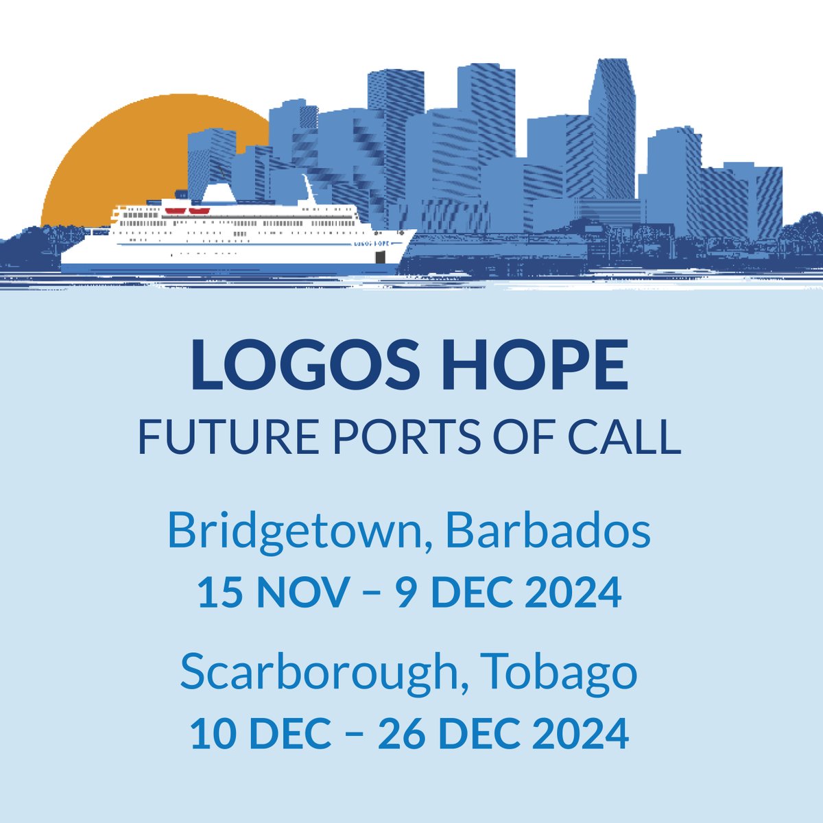 Logos Hope has now arrived in the Caribbean! 
Thank you for your prayers as she crossed the Atlantic Ocean 😀