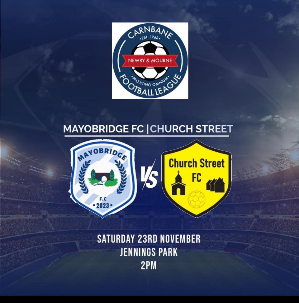 🚨 Matchday 12 🚨 

We play Church Street tomorrow in the league in a crucial game for us as we try and extend our lead at the top of the table. 

Come on out and show your support! 🔵⚪️

🆚 Church Street
📅 23rd November
⏰ 2pm
🏠 Jennings Park