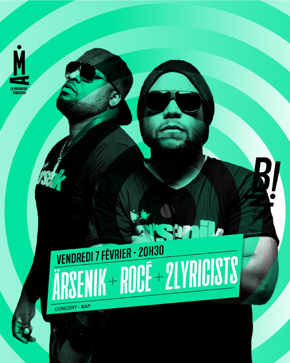 𝘾𝙊𝙉𝘾𝙀𝙍𝙏𝙎 𝘿𝙀 𝙇𝙀́𝙂𝙀𝙉𝘿𝙀𝙎 • ÄRSENIK et 2Lyricists s'ajoutent à la soirée du 7 février 2025, aux côtés de Rocé 📷

📆 Vendredi 7 février | 20h30
🎫 De 5 à 19€ → bit.ly/4ftJ4fT