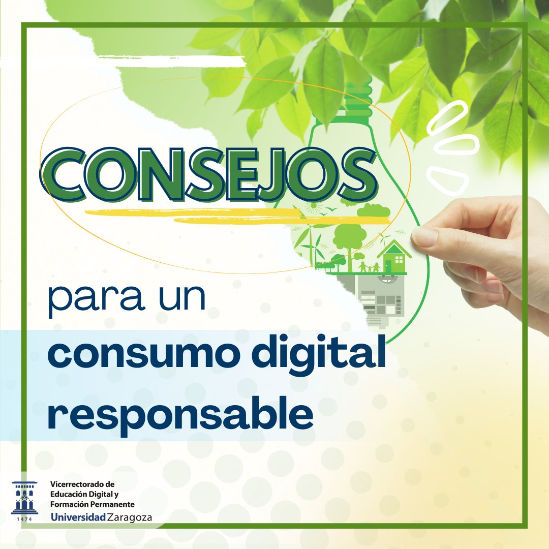 💡¡Esta semana os traemos consejos para un consumo digital responsable en un mundo digital; cómo cuidar nuestro entorno y bienestar en línea!🌱
#unizareduca #unizaresdigital #unizarteforma
#ecologiadigital #usoresponsable #ods
<a href="/unizar/">Universidad Zaragoza</a>  <a href="/OficinaVerdeUZ/">Oficina Verde UNIZAR</a>