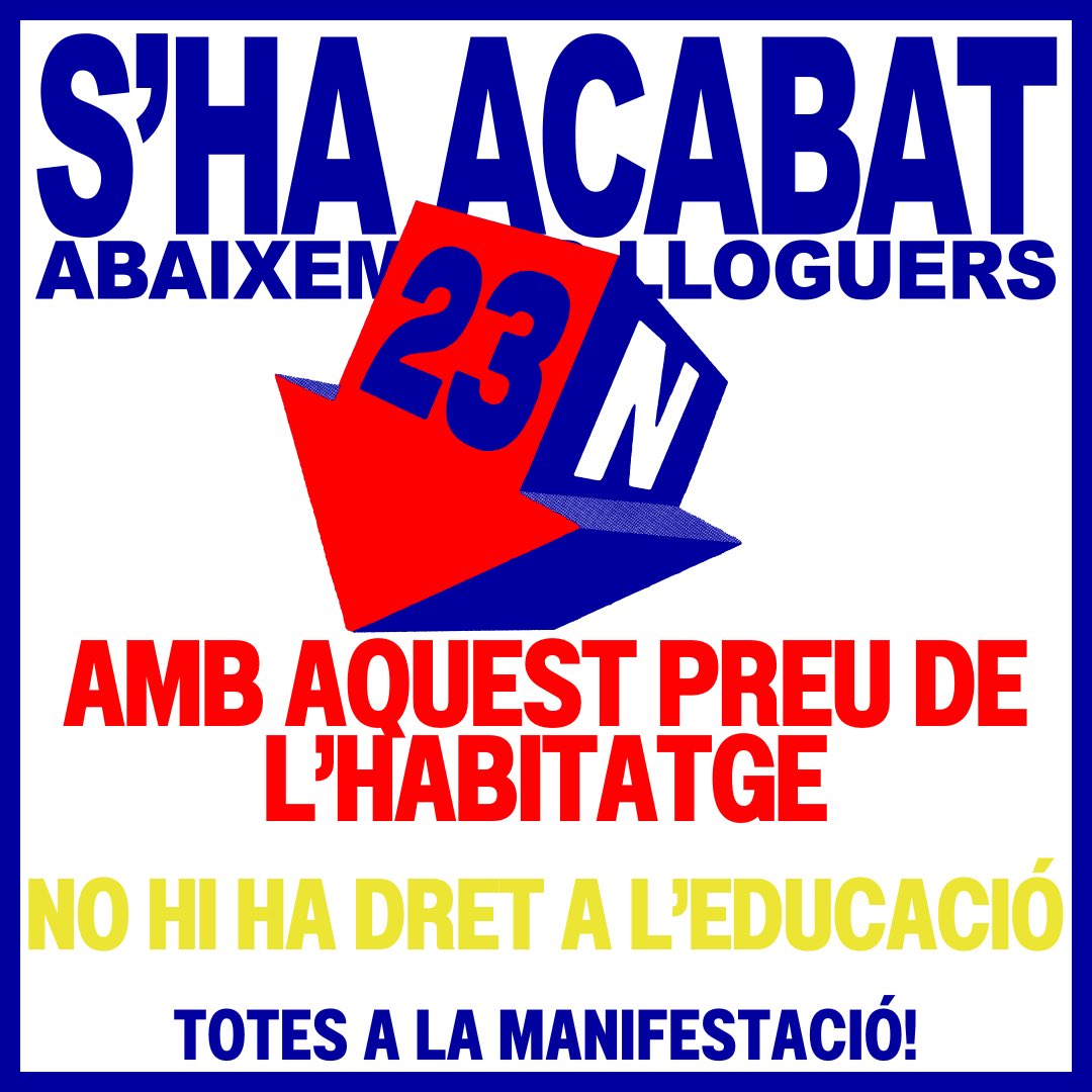 NO HI HA DRET A L’EDUCACIÓ SENSE DRET A L’HABITATGE🏚️

A la universitat trobo estudiants que per pagar una habitació, que està per sobre de 500€, necessiten treballar jornada completa.
Fan un gran sobreesforç, però contínuament no arriben a les lectures i els costa aprofundir,..