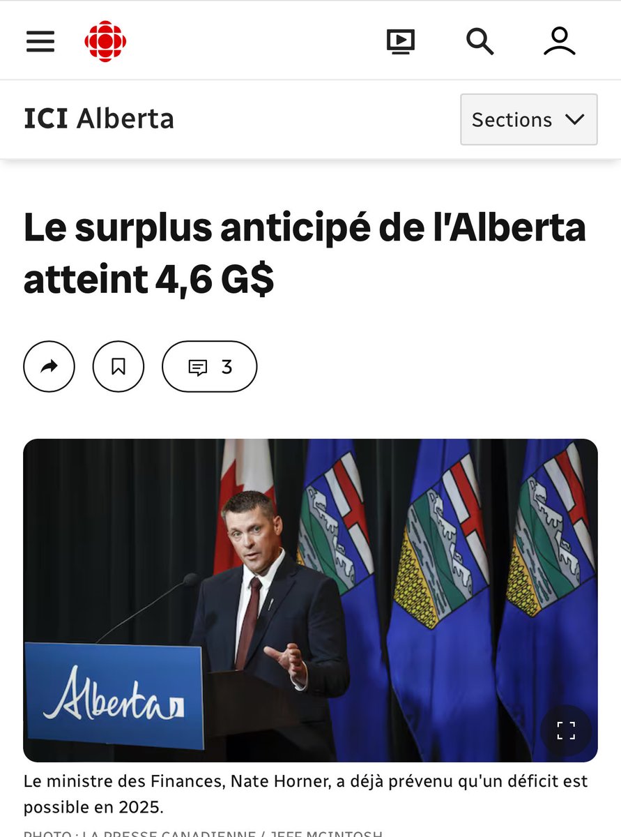E_Duhaime's tweet photo. Nouvelles économiques d’hier:

Le Québec maintient son déficit à 11 milliards $, le plus élevé de l’histoire.

L’Alberta voit son surplus cette année passer à 4,6 milliards$.

C’est la différence entre un gouvernement gauchiste dépensier et un gouvernement conservateur responsable!

Seul le Parti conservateur du Québec propose de réduire la taille de l’état et d’équilibrer rapidement le budget.