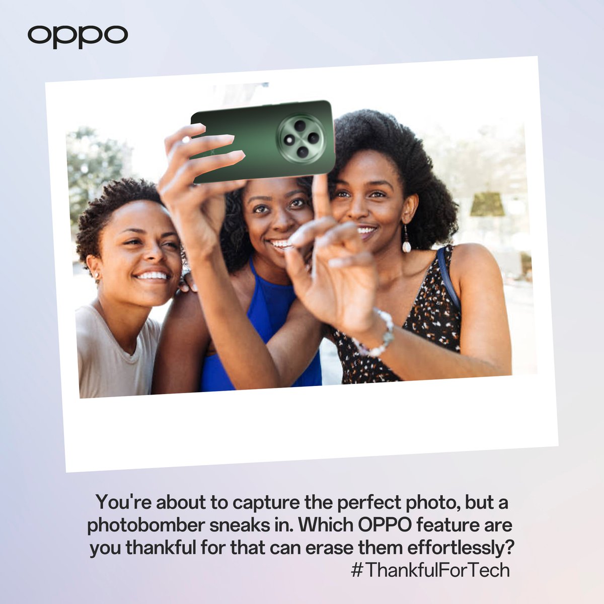 OPPONigeria's tweet image. You&apos;re ready for the perfect photo, but a photobomber sneaks in! 🙈 

What OPPO feature are you thankful for that can easily erase them?  Hint: It uses smart tech to make your photos flawless!   

#ThankfulForTech