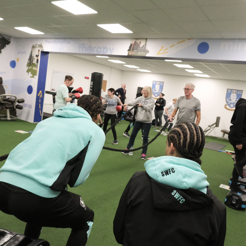 swfc's tweet photo. Owls Under-18 players Ernie Weaver, Joe Emery, Harris Lihe and Caiden Remy-Dee visited the @SWFCCP osteoarthritis pain management session as part of the #EFLWeekOfAction 👏