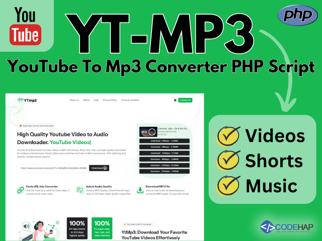 CodeHap's tweet image. YTMP3 - YouTube To MP3 Converter PHP Script | Fast & Easy
codehap.com/store/ytmp3-yo…
Easily Convert YouTube Videos To High-quality MP3 With This Fully Automated PHP Script. 
#YTMP3 #YouTubeToMP3 #PHPScript #WebDevelopment #MP3Converter #YouTubeConverter #DeveloperTools
