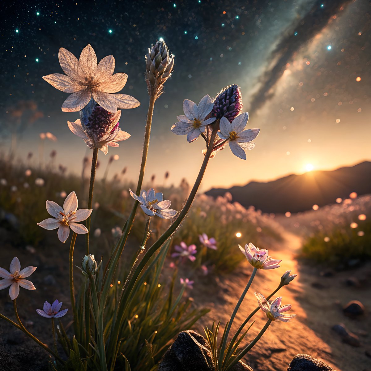 Iridescent petals in astral light