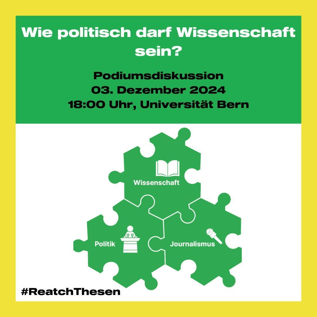 Science et Cité (@scienceetcite) on Twitter photo 📢 Wie politisch darf Wissenschaft sein und welche Rolle spielen Universitäten in der Debatte um das Verhältnis von Wissenschaft und Politik? 🔬🌎🗳️ Spannende Podiumsdiskussion von @reat_ch und <a href="/unibern/">Universität Bern</a> am 3.12. Anmeldung bis zum 26.11. ➡️ buff.ly/3UYF26R 📢 Wie politisch darf Wissenschaft sein und welche Rolle spielen Universitäten in der Debatte um das Verhältnis von Wissenschaft und Politik? 🔬🌎🗳️ Spannende Podiumsdiskussion von @reat_ch und <a href="/unibern/">Universität Bern</a> am 3.12. Anmeldung bis zum 26.11. ➡️ buff.ly/3UYF26R