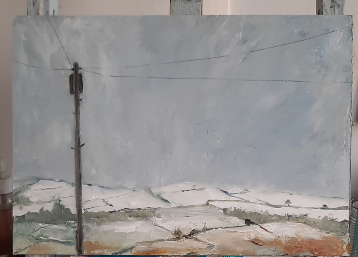 Snowing on the hills opposite. 
#WomensArt #landscape #pleinair #northwales 
<a href="/WelshCountry/">Welsh Country</a> 
<a href="/HourWelsh/">Welsh Craft Hour</a>