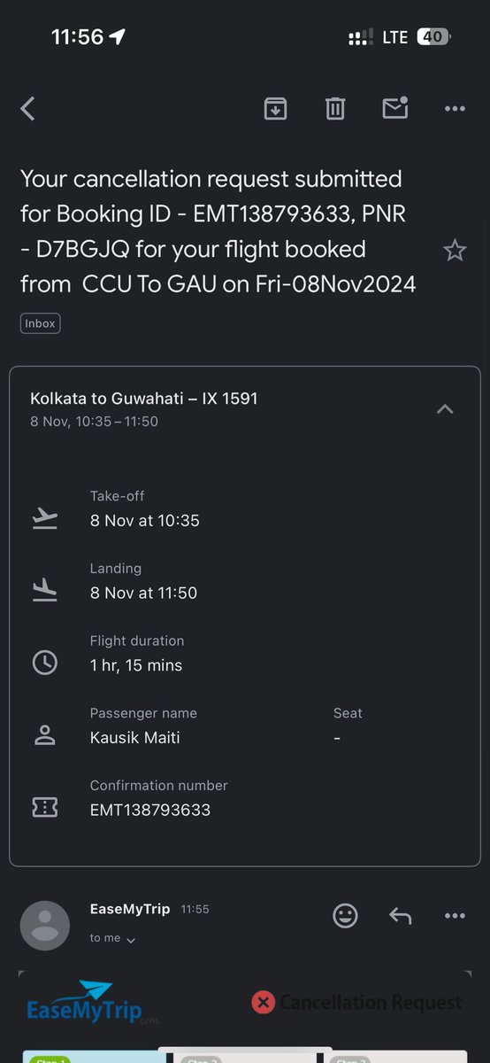 Birding_365's tweet photo. Booking ID: EMT138793633
PNR: D7BGJQ
Passenger Name: Mr Kausik Maiti
Mobile no: 9088908610

Flight was cancelled by the Airline, Airline has already initiated FULL REFUND but Easmytrip not releasing. Please help me @nishantpitti @PittieAditya @ppitti @EaseMyTrip @easemytrip_care https://t.co/MFGP0lEwCN