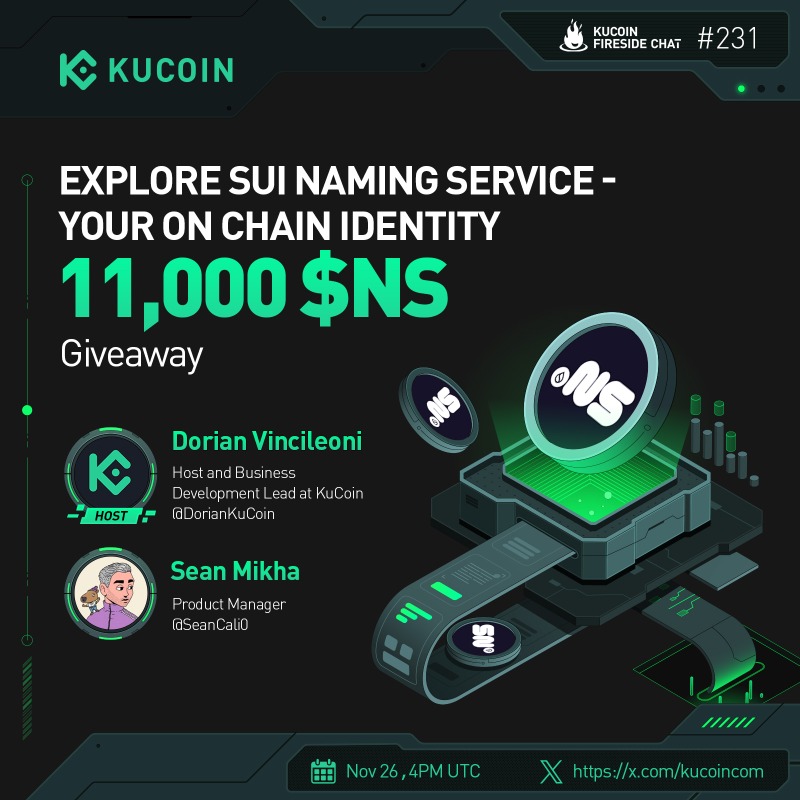 kucoincom's tweet photo. 🔥 Explore the future of on-chain identity with @SuiNSdapp in our next #KuCoinFireSideChat!

🎁 11,000 $NS (10 winners)

1️⃣Follow @kucoincom &amp; @SuiNSdapp
2️⃣ ❤️&amp; RT
3️⃣Subscribe to KuCoin's YouTube Channel
4️⃣Fill in: https://t.co/nqqq4wbag5
5️⃣Join the space

✅ Set a reminder
