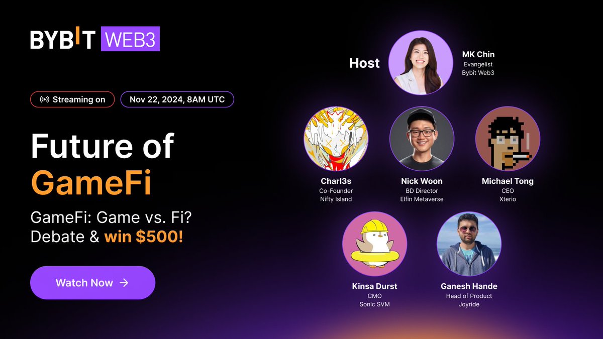 Going live in less than 2 hours with MK from Bybit, here is the Panel:  @charl3svii Co-Founder @Nifty_Island, Nick Woon BD Director @ElfinGames,  Michael Tong CEO @XterioGames, @kinsadurst CMO @SonicSVM and Ganesh