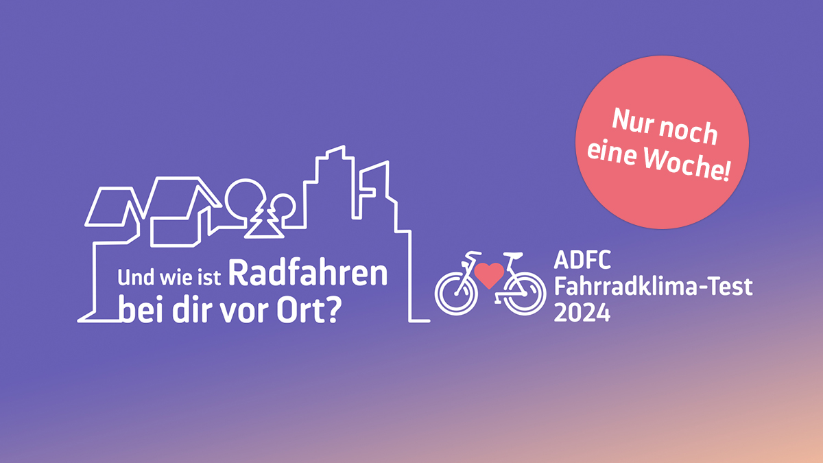 Nur noch bis 30.11.: Nächste Woche endet die Umfrage zum ADFC-Fahrradklima-Test 2024! 🚴‍♀️⏳ Bewerte die Fahrradfreundlichkeit in deinem Ort und hilf mit, den Radverkehr sicherer und besser zu machen. Jede Stimme zählt! 👉 Jetzt mitmachen: fahrradklima-test.adfc.de