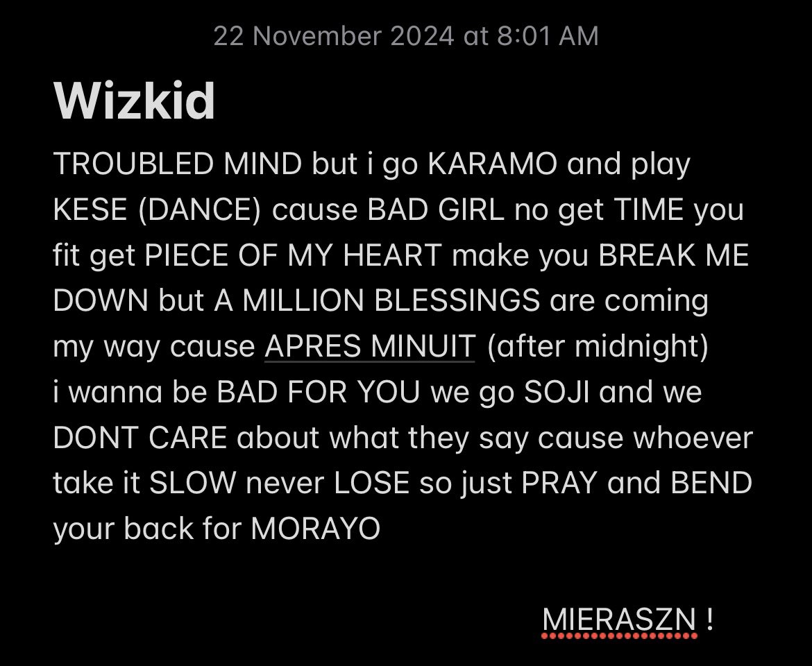 TIME is my favorite, what’s yours ? 
<a href="/wizkidayo/">Wizkid</a>