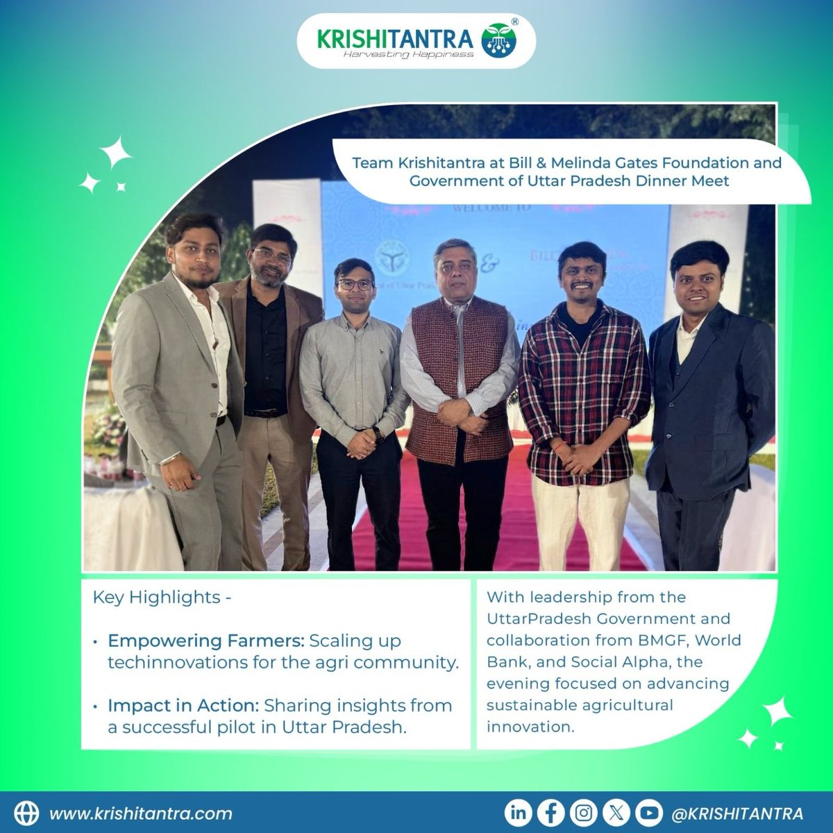 Krishitantra at the #AgriInnovation Forefront!

Honoured to engage with <a href="/UPGovt/">Government of UP</a>, <a href="/BMGFIndia/">Gates Foundation India</a>, <a href="/SocialAlphaIN/">Social Alpha</a>, &amp; <a href="/WorldBank/">World Bank</a> to discuss scaling agri-tech innovations &amp; driving sustainable impact. Empowering farmers, transforming futures! 🌱

#Krishitantra #HarvestingHappiness