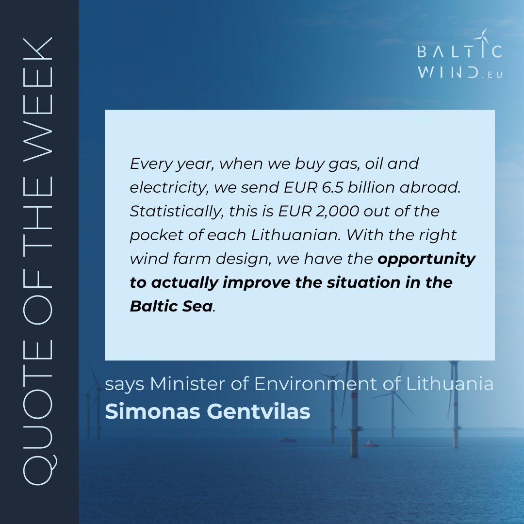 BalticWind.EU (@balticwindeu) on Twitter photo ⭐️QUOTE OF THE WEEK⭐️
#BalticSea, 1 of 5 most polluted seas in the world, has not improved in recent years, but #CuronianNord #offshorewind farm can have a positive impact on the Baltic Sea’s #ecosystems 🌍🇱🇹
Simonas Gentvilas <a href="/MinEnergyLT/">EnergyMinistryLT</a>
➡️More here: balticwind.eu/ignitis-o-przy… ⭐️QUOTE OF THE WEEK⭐️
#BalticSea, 1 of 5 most polluted seas in the world, has not improved in recent years, but #CuronianNord #offshorewind farm can have a positive impact on the Baltic Sea’s #ecosystems 🌍🇱🇹
Simonas Gentvilas <a href="/MinEnergyLT/">EnergyMinistryLT</a>
➡️More here: balticwind.eu/ignitis-o-przy…