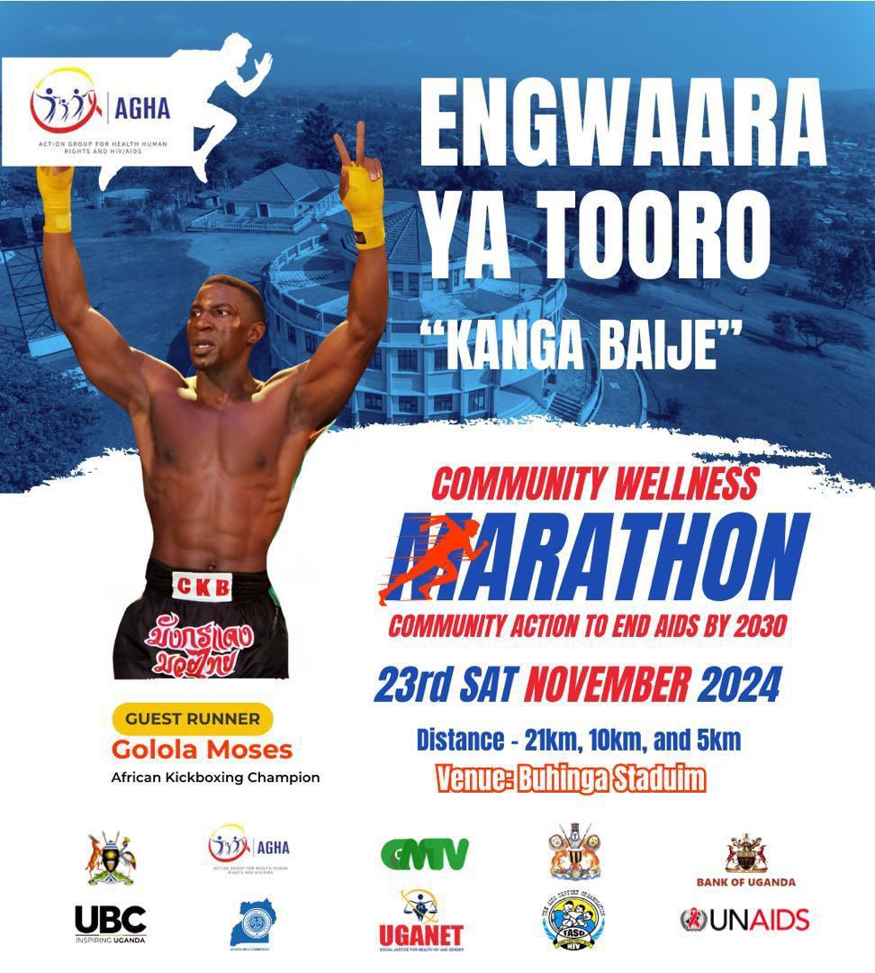 Guess who is hitting Buhinga Stadium with us tomorrow?🏃🏃‍♀️

The one and only African KickBoxing Champion “Golola Moses” will be our Guest Runner at the Community Wellness Marathon happening in FortPortal.

Let’s run, fight HIV stigma and End AIDS by 2030🏃‍♂️💪
#RunToEndAIDS