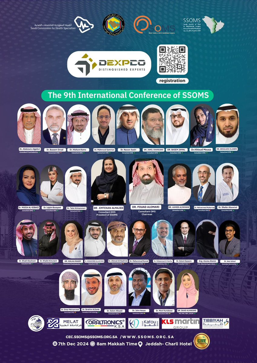 The "9th Annual International Conference of the Saudi Society of Oral and Maxillofacial Surgery” 📣

Registration:
ssoms.org.sa/regevent/15

Membership:
ssoms.org.sa/regevent/11