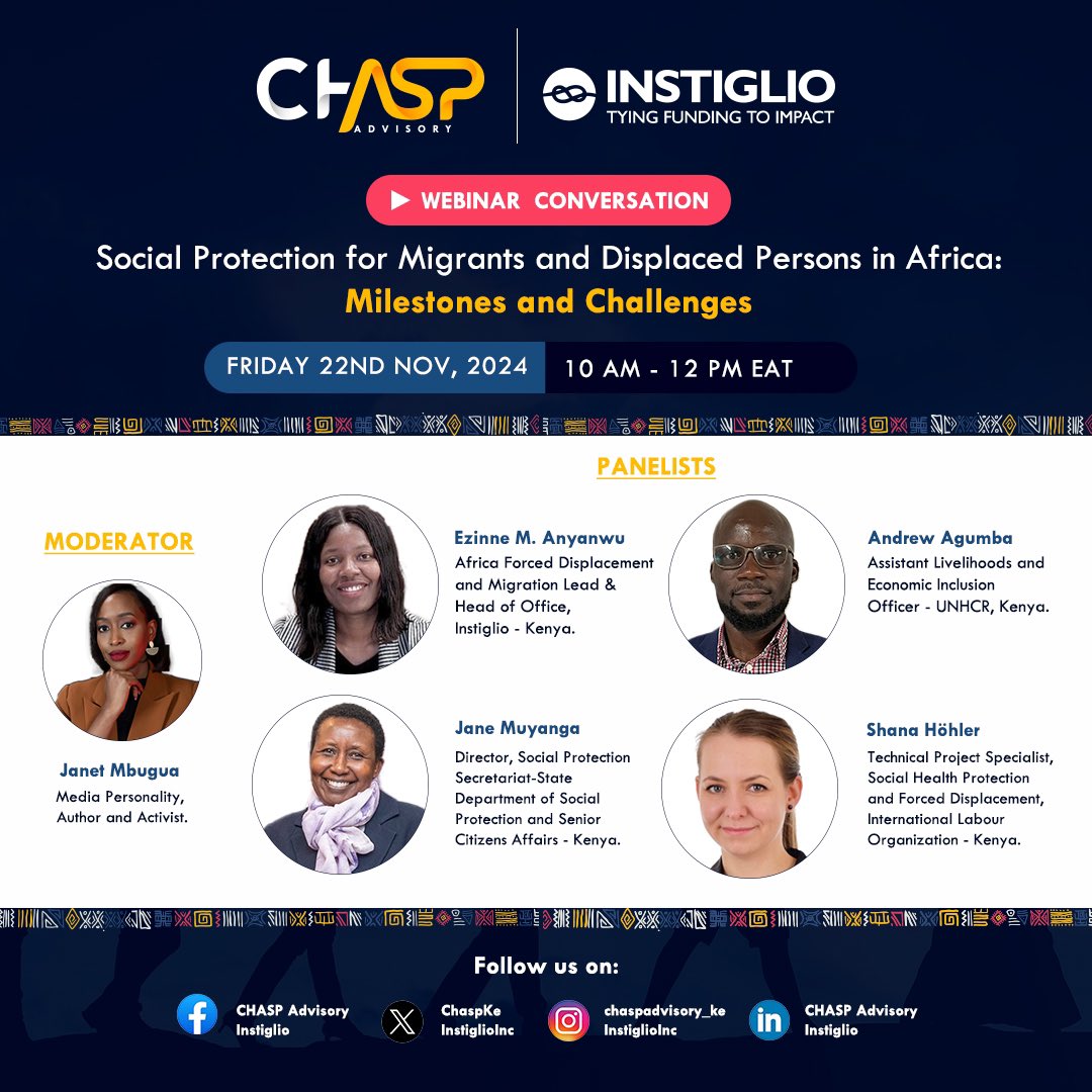 Happening Now: Welcome to our first webinar with <a href="/InstiglioInc/">Instiglio</a> as we discuss Social Protection for Migrants and Displaced Persons in Africa.

#SocialProtection #Migration #SocialImpact #FundingForImpact