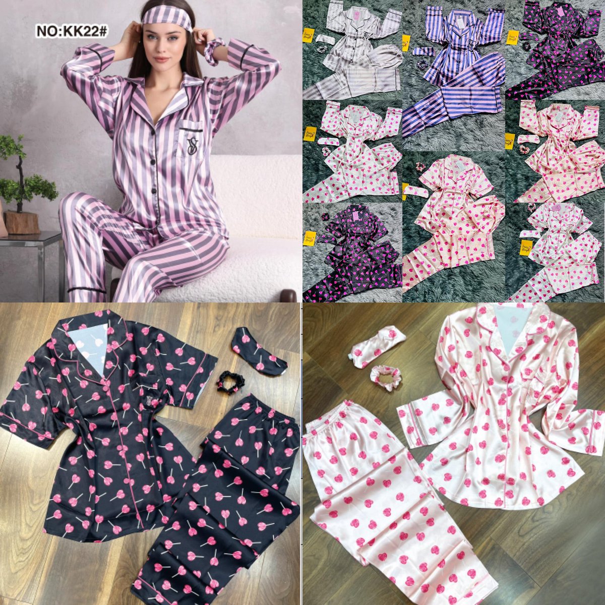 keebahfits's tweet photo. Victoria secret 4 pieces set 
Silk lounge wear 
Eye patch 
Hair band / ruffle 
Ice silk 2 pcs set 
Sizes are medium large X-Large 2xlarge 
Available in all displayed colours 
Long sleeve and short sleeve
Price: 19,000naira https://t.co/dSGFlRkAIo