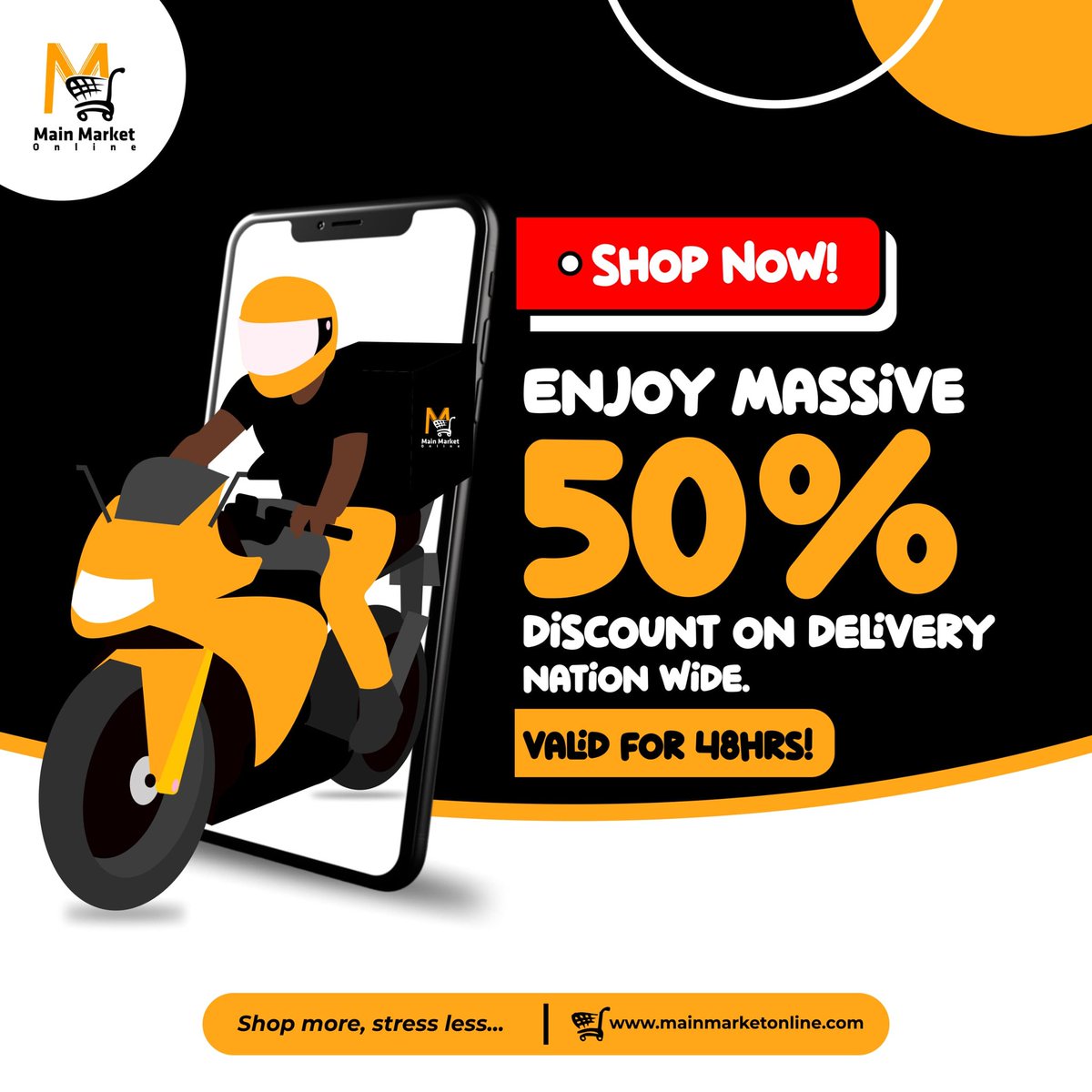 MainMarket's tweet photo. MASSIVE DISCOUNT ALERT! 🚨
Get 50% discount on delivery fee nationwide; Valid for 48 hours! 🕒 Don't let this one pass you o! Start shopping now and enjoy stress-free delivery to your doorstep. 🛒💨
What else are you waiting for?
#GoldenWeekDeals
#MainMarketOnline
#ShopSmart https://t.co/ZVyOyQyylx