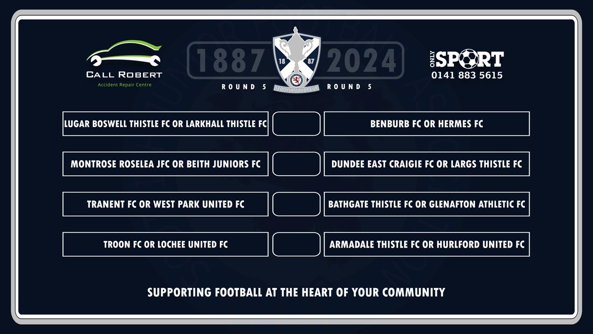 scottishjuniors's tweet image. ROUND 5 DRAW

CONFIRMATION OF Wednesday's #callrobert @scottishjuniors #cup #round5 draw @OnlySportLTD1 

Watch the draw back here ... Like and Subscribe&amp;gt;All to avoid missing any new content!

youtube.com/watch?v=12YYmj…
