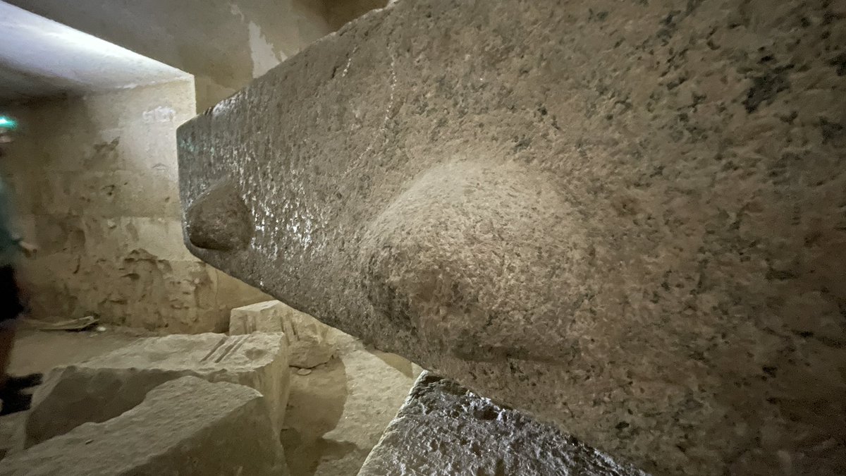 MEGALITHOMANIA's tweet photo. The stunning sarcophagus in Mastaba 17 at the Meidum Pyramid Complex is hard to get to, having to crawl through a thin tunnel in sand and dust. Inside is arguably the oldest granite sarcophagus in Egypt with stone transported from Aswan. 

#meidum #pyramids #egypt https://t.co/Ric2VS7BZL