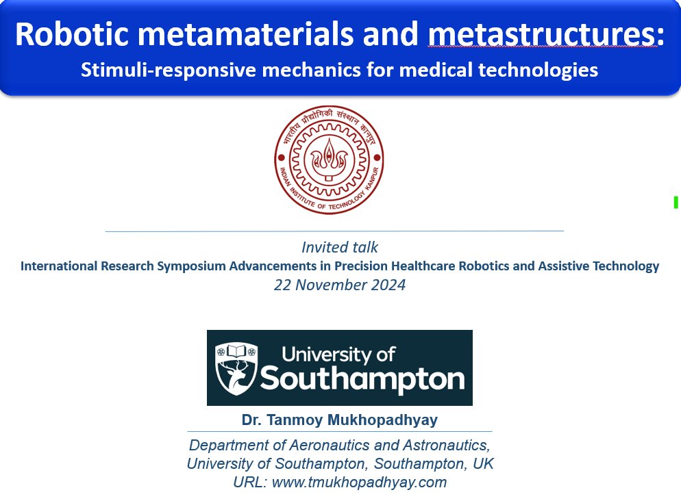 Started the day with an invited talk, Robotic #metamaterials and metastructures: Stimuli-responsive #mechanics for #medical technologies on the ISHCR 2024. Excited to note the recent developments at the Center of Excellence Telemedicine and robotics, IIT Kanpur.