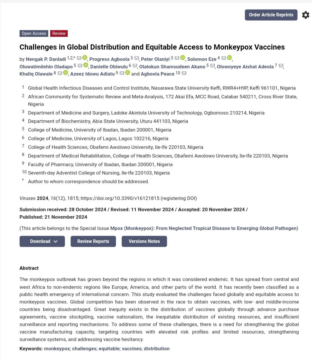 Timmidapo's tweet photo. New publication! 🥳

I'm glad to share our recent publication which focused on the Challenges in global distribution and equitable Access to Monkeypox vaccines.

#Mpox #Vaccines #research #vaccination #equity #access #lmics https://t.co/OOWSqOxx1Z