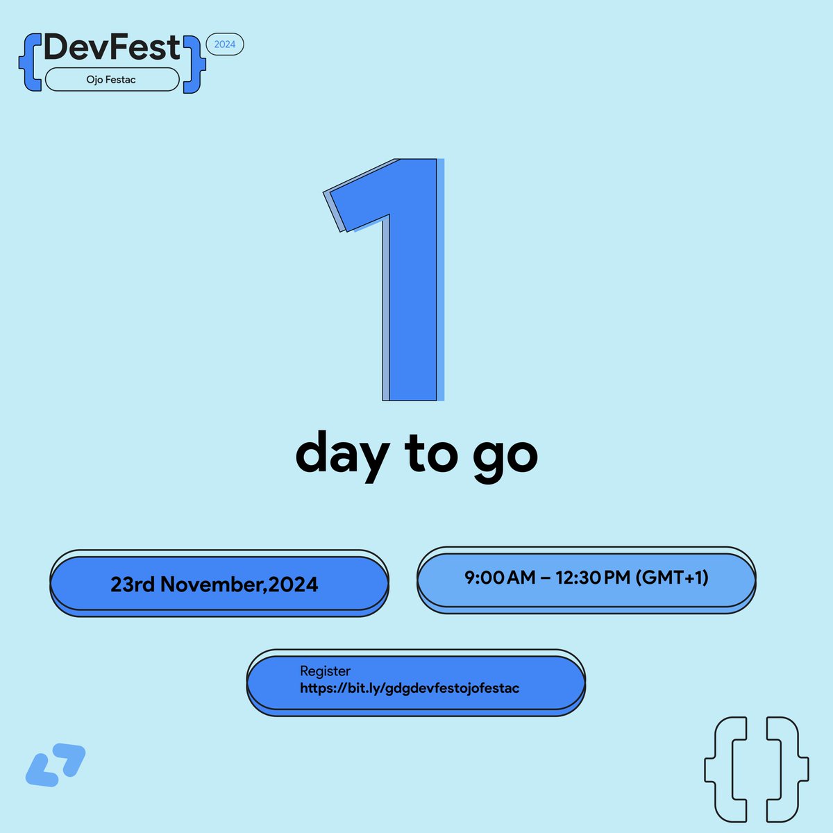 _gdgojofestac's tweet photo. The wait is finally over! ๐
One day until #DevFestOjoFestac ๐ท
We are excited to have you at theย event,ย areย you?
If you are as excited as we are, let's get your favourite emojis ๐งก
Don't forget to engage this post to win free merch ๐ https://t.co/C9jAiYYkMz
