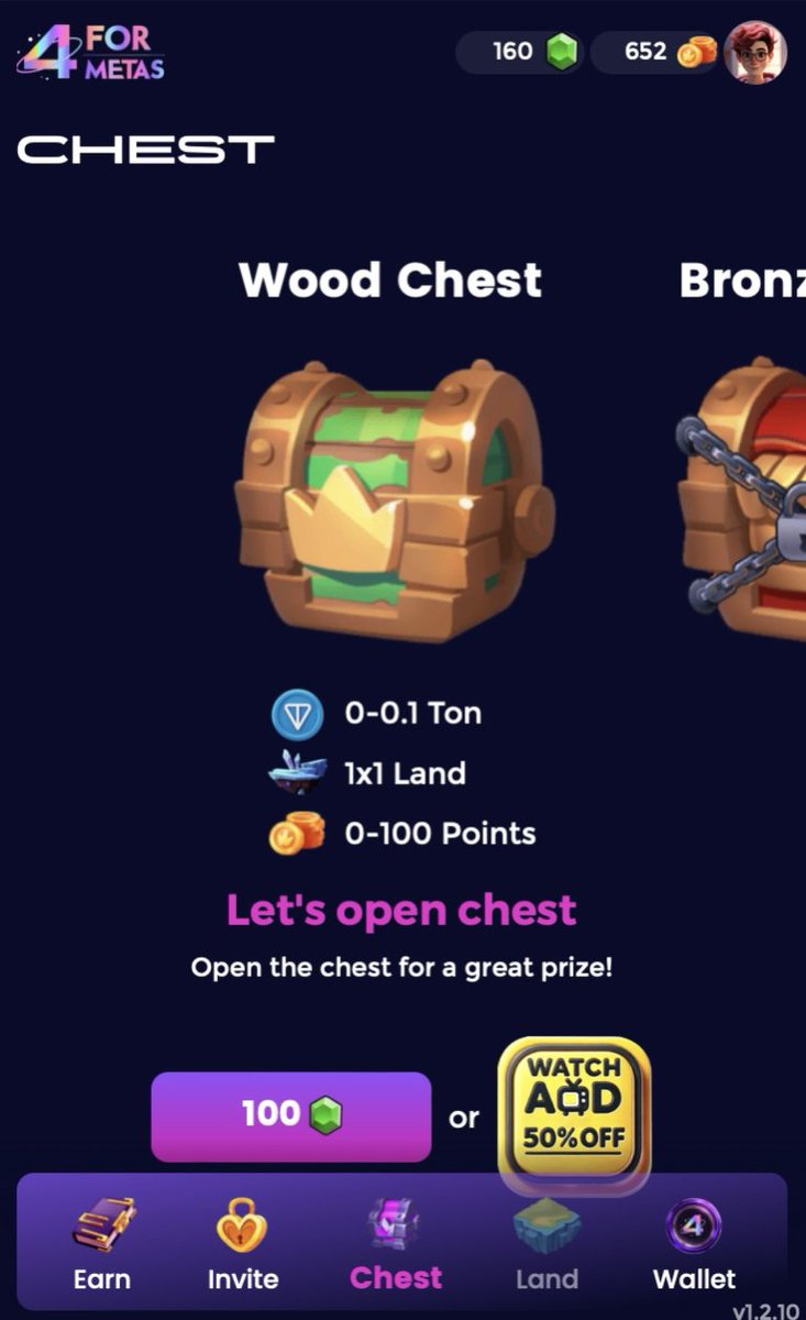 🌟 Unlock Rewards with the 4Metas #TON Bot! 💎

Step into the future of Web3 gaming with the 4Metas #TON Bot! Complete simple tasks, earn gems, and unlock treasure chests filled with exciting rewards.

🎁 What’s Inside the Chests?
✨ $TON 
✨ #Airdrop Points
✨ Exclusive Land