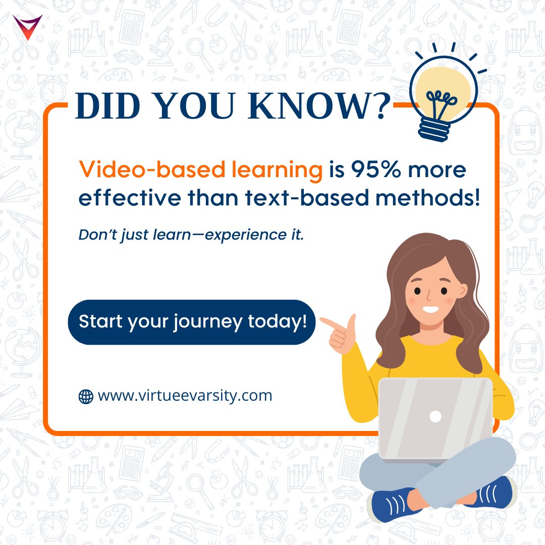 virtueevarsity's tweet image. 🎥 Transform the way you learn!

Visual methods make learning more engaging &amp;amp; effective.

💡 Say goodbye to boring methods and embrace smarter learning today!
👉 virtueevarsity.com

#VisualLearning #EdTech #LearnBetter #InteractiveLearning #VirtueeVarsity