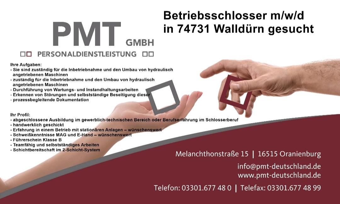 Hallo wir suchen #betriebsschlosser #schlosser in #walldürn

Schickt uns eure #bewerbung an
bewerbung@pmt-deutschland.de 

#pmt #pmt_personal #pmtgmbh #potsdam
#jobs #jobsuche #jobsohv #jobsoberhavel
#berlin #jobs #jobsuche #berlinjobs #jobsinberlin