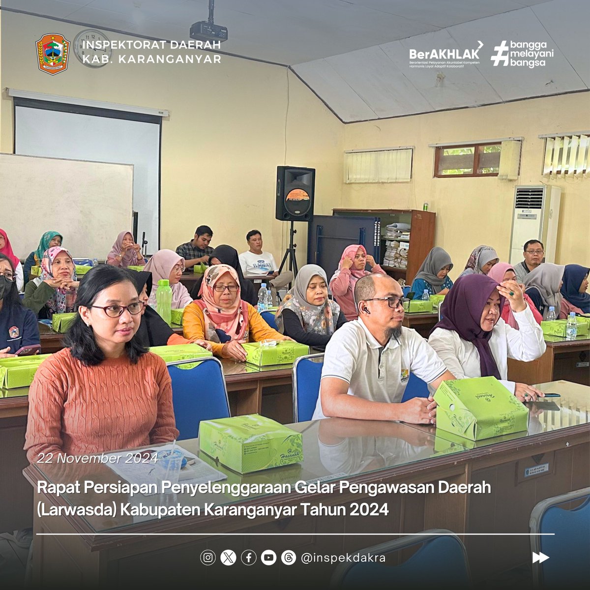 inspekdakra's tweet image. Rapat Persiapan Larwasda Tahun 2024

Jumat, 22 November 2024 Inspektorat Daerah Kab. Karanganyar telah melaksanakan Rapat Persiapan Penyelenggaraan Larwasda Kabupaten Karanganyar Tahun 2024 di Ruan Aula pada pukul 10.00 WIB.

#APIP #Pengawasan