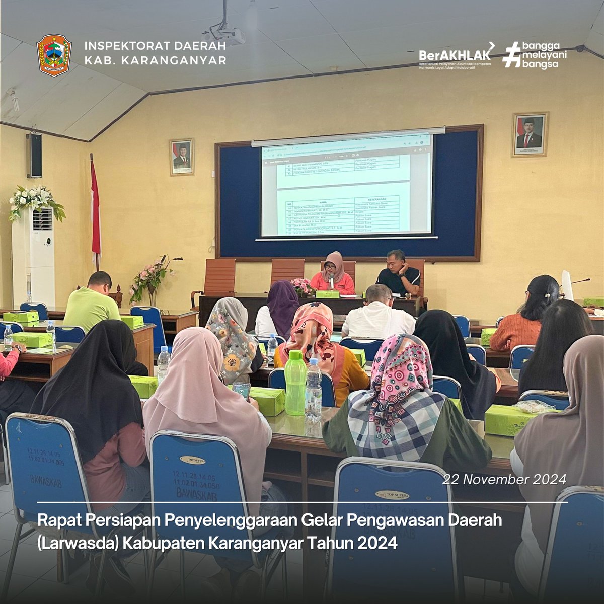 inspekdakra's tweet image. Rapat Persiapan Larwasda Tahun 2024

Jumat, 22 November 2024 Inspektorat Daerah Kab. Karanganyar telah melaksanakan Rapat Persiapan Penyelenggaraan Larwasda Kabupaten Karanganyar Tahun 2024 di Ruan Aula pada pukul 10.00 WIB.

#APIP #Pengawasan