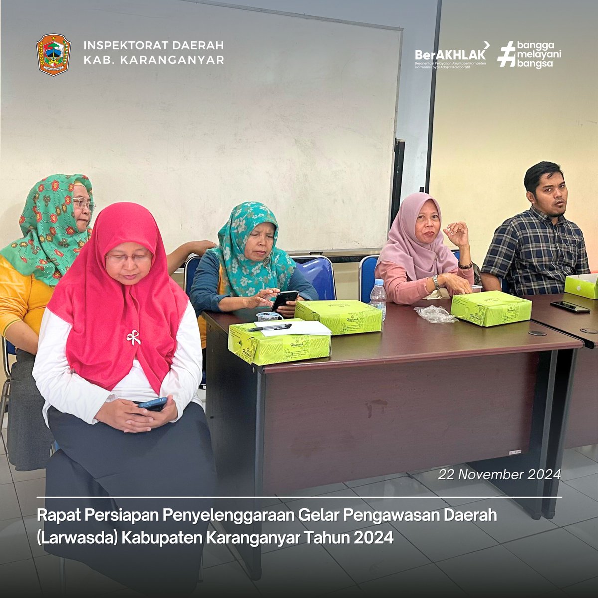 inspekdakra's tweet image. Rapat Persiapan Larwasda Tahun 2024

Jumat, 22 November 2024 Inspektorat Daerah Kab. Karanganyar telah melaksanakan Rapat Persiapan Penyelenggaraan Larwasda Kabupaten Karanganyar Tahun 2024 di Ruan Aula pada pukul 10.00 WIB.

#APIP #Pengawasan