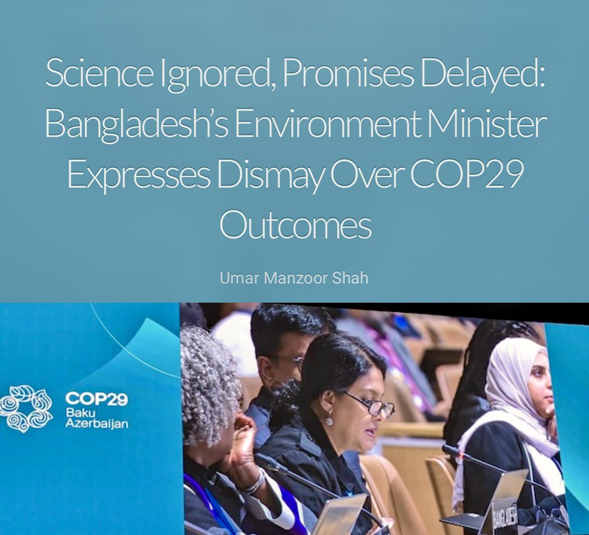 Riaz Hamidullah (@hamidullah_riaz) on Twitter photo 🇧🇩Environment & Climate Change Adviser <a href="/SyedaRizwanaH/">Syeda Rizwana Hasan</a> speaks out #Bangladesh perspectives on global #climate negotiations, as curtains draw at #UNFCCC #COP29 ...
ipsnews.net/2024/11/scienc…
<a href="/ChiefAdviserGoB/">Chief Adviser of the Government of Bangladesh</a> <a href="/BDMOFA/">Ministry of Foreign Affairs</a> <a href="/ipsnews/">Inter Press Service</a> <a href="/guardian/">The Guardian</a> #ClimateJustice #ClimateCrisis 🇧🇩Environment & Climate Change Adviser <a href="/SyedaRizwanaH/">Syeda Rizwana Hasan</a> speaks out #Bangladesh perspectives on global #climate negotiations, as curtains draw at #UNFCCC #COP29 ...
ipsnews.net/2024/11/scienc…
<a href="/ChiefAdviserGoB/">Chief Adviser of the Government of Bangladesh</a> <a href="/BDMOFA/">Ministry of Foreign Affairs</a> <a href="/ipsnews/">Inter Press Service</a> <a href="/guardian/">The Guardian</a> #ClimateJustice #ClimateCrisis