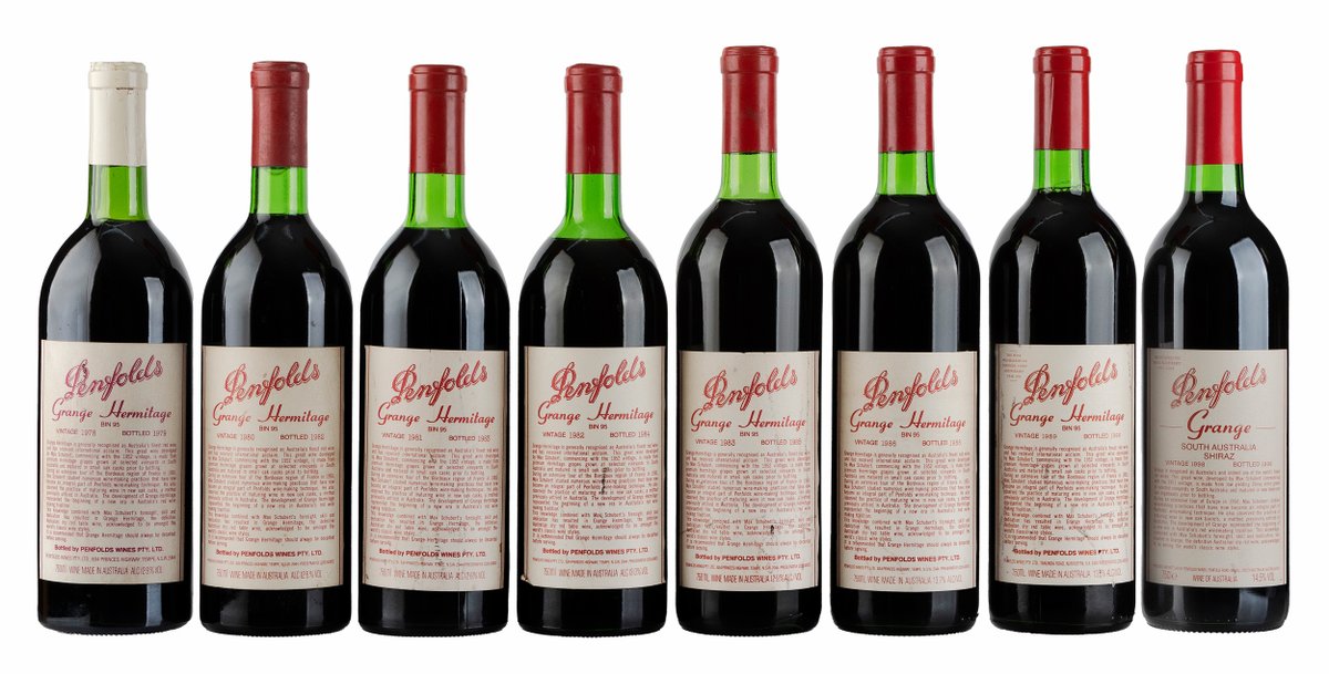 Auction highlight is a stunning lineup of nine vintages of Penfolds Grange (1978–1998), all in pristine condition—a true collector's dream. As a bearer of the Penfolds ‘red star’ (awarded only to superlative vintages), the ‘86 is an in-house favourite ! zurl.co/rhtB