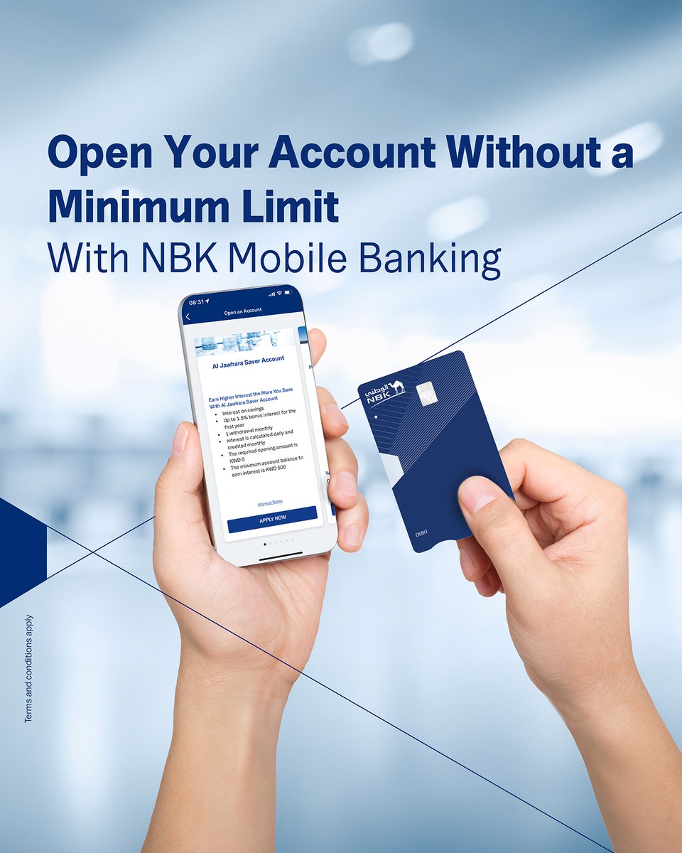 Now you can open any NBK Account that suit your needs easily through NBK  Mobile Banking without any minimum limit and enjoy an exceptional and  unparalleled banking experience. 📱 https://t.co/QnX45QTu9W