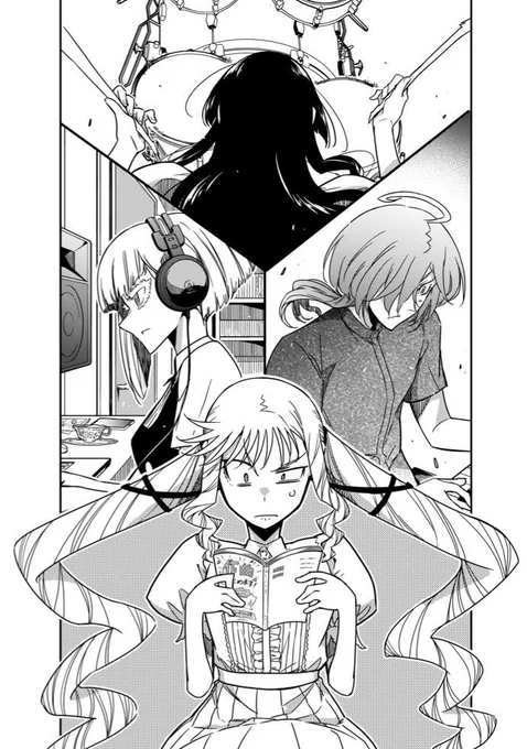 今日はヤンアニ発売日‼️
#ロックは淑女の嗜みでして
44話掲載中! 
何やらいつになく難しい顔をしている #ロックレディ の面々…
真剣に取り組んでいるのは…フジロックへの切符を得るために避けられない試練…‼️
その初お披露目舞台とは⁉️
選ばれるのは誰の挑戦作なのか⁉️
是非見届けて下さい!! 