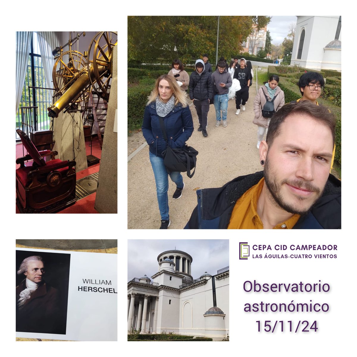 El #CEPACidCampeador visitamos el Real Observatorio de Madrid en el Retiro
Aprendimos qué es un péndulo de Foucault  y conocimos el telescopio más potente del s XVII en España, construido por William Herschel, con el que se descubrieron los planetas más lejanos del sistema solar