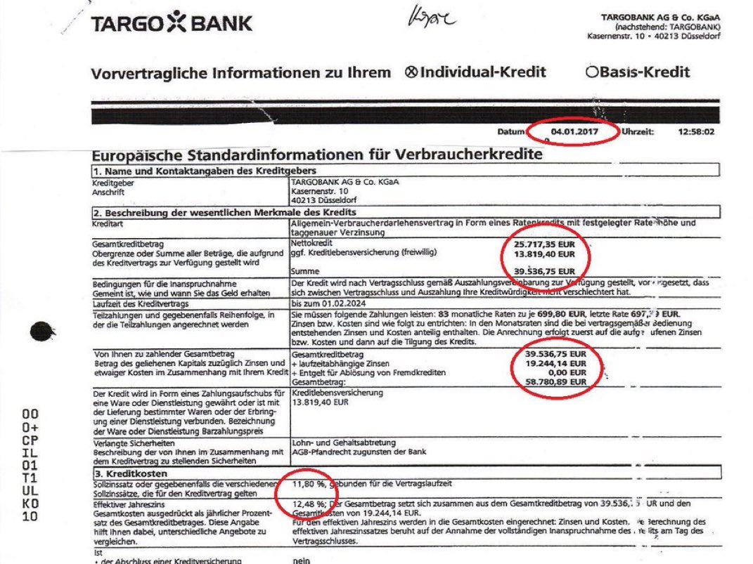 4TFour's tweet photo. @TARGOBANK 
Du kriegst 25T€ aber musst 58T€ zurückzahlen. Warum? Bitte um Erläuterung https://t.co/a2ddcdMLWu