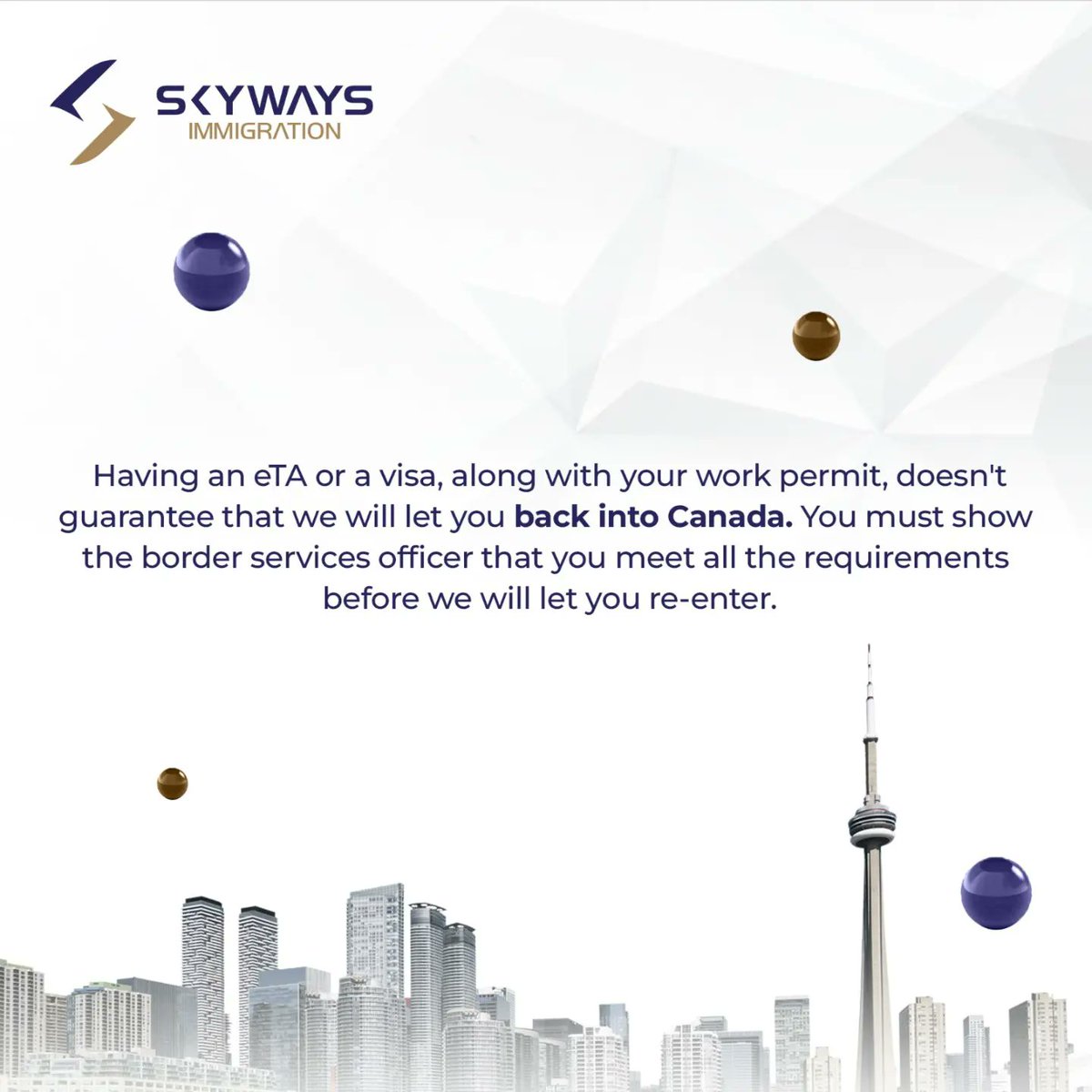 Skywaysuae's tweet photo. 🍁 Can I leave and come back to Canada if I have a work permit? ✈️🇨🇦

Yes, you can! But remember, a work permit is not a travel document. To re-enter Canada, you’ll need either a Temporary Resident Visa or an Electronic Travel Authorization (eTA), along with your work permit. https://t.co/KQknCaOavb
