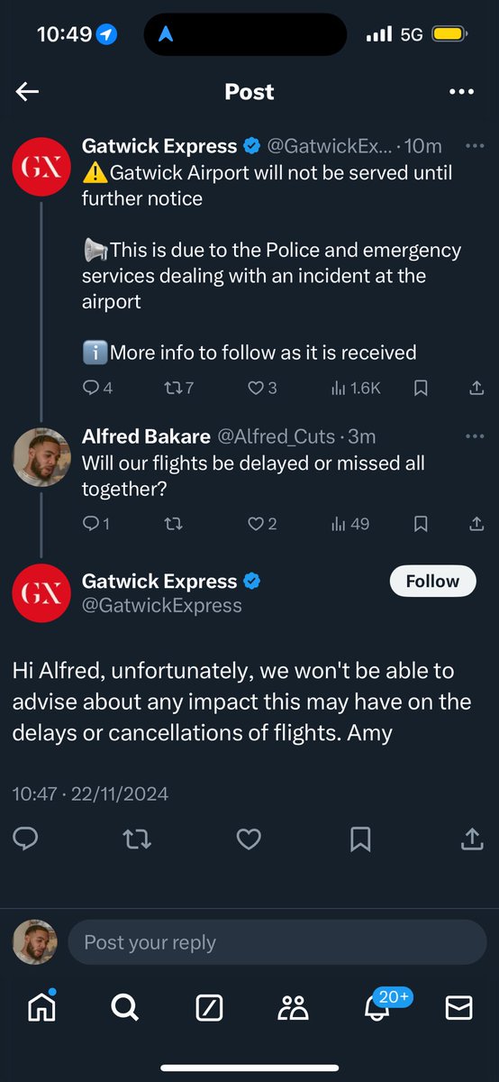 Alfred_Cuts's tweet photo. Gatwick is being EVACUATED 💀 and Amy couldn’t help me out 🙇🏽 https://t.co/ZGwFXEyIvF