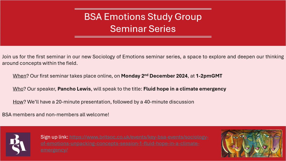 BSA Emotions Study Group (@bsaemotions) on Twitter photo We're excited to announce that <a href="/pancho_lewis/">Pancho Lewis</a> is starting off our Seminar Series with 'Fluid hope in a climate emergency'.
The event is free to all.
The registration link is now live: britsoc.co.uk/events/key-bsa… We're excited to announce that <a href="/pancho_lewis/">Pancho Lewis</a> is starting off our Seminar Series with 'Fluid hope in a climate emergency'.
The event is free to all.
The registration link is now live: britsoc.co.uk/events/key-bsa…