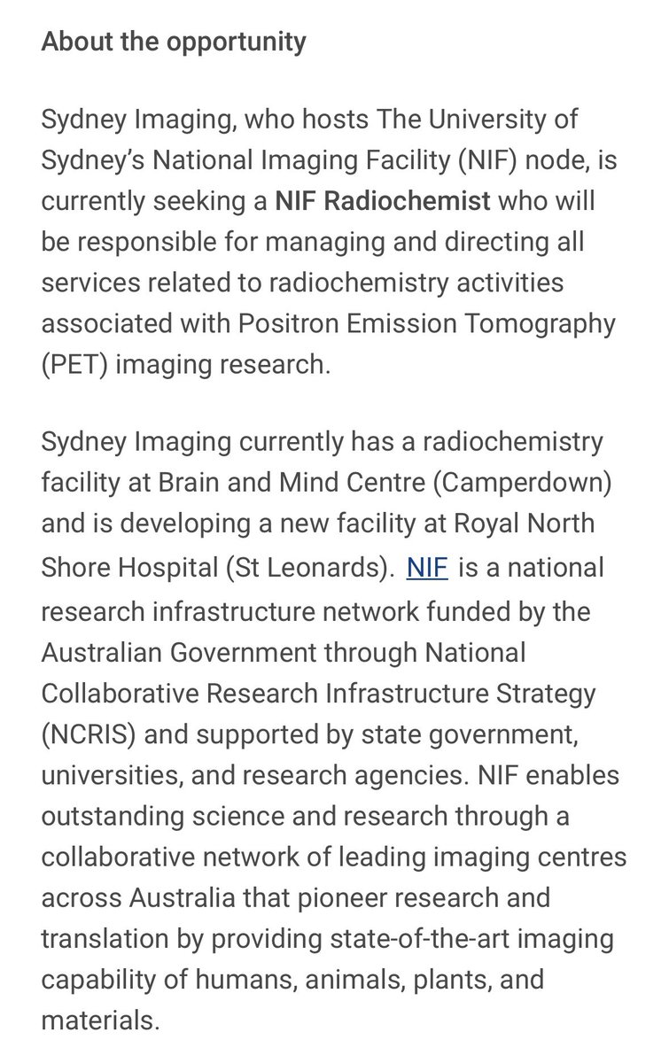 Australian National Imaging Facility (@nifaus) on Twitter photo #JobAlert: NIF Radiochemist, <a href="/Sydney_CRF/">USyd Core Research Facilities</a>
Join our national network of radiopharma and molecular imaging experts
Manage radiochemistry facility ops, including the production of radiopharmaceuticals, regulatory compliance, user engagement and training.
usyd.wd3.myworkdayjobs.com/en-US/USYD_EXT… #JobAlert: NIF Radiochemist, <a href="/Sydney_CRF/">USyd Core Research Facilities</a>
Join our national network of radiopharma and molecular imaging experts
Manage radiochemistry facility ops, including the production of radiopharmaceuticals, regulatory compliance, user engagement and training.
usyd.wd3.myworkdayjobs.com/en-US/USYD_EXT…