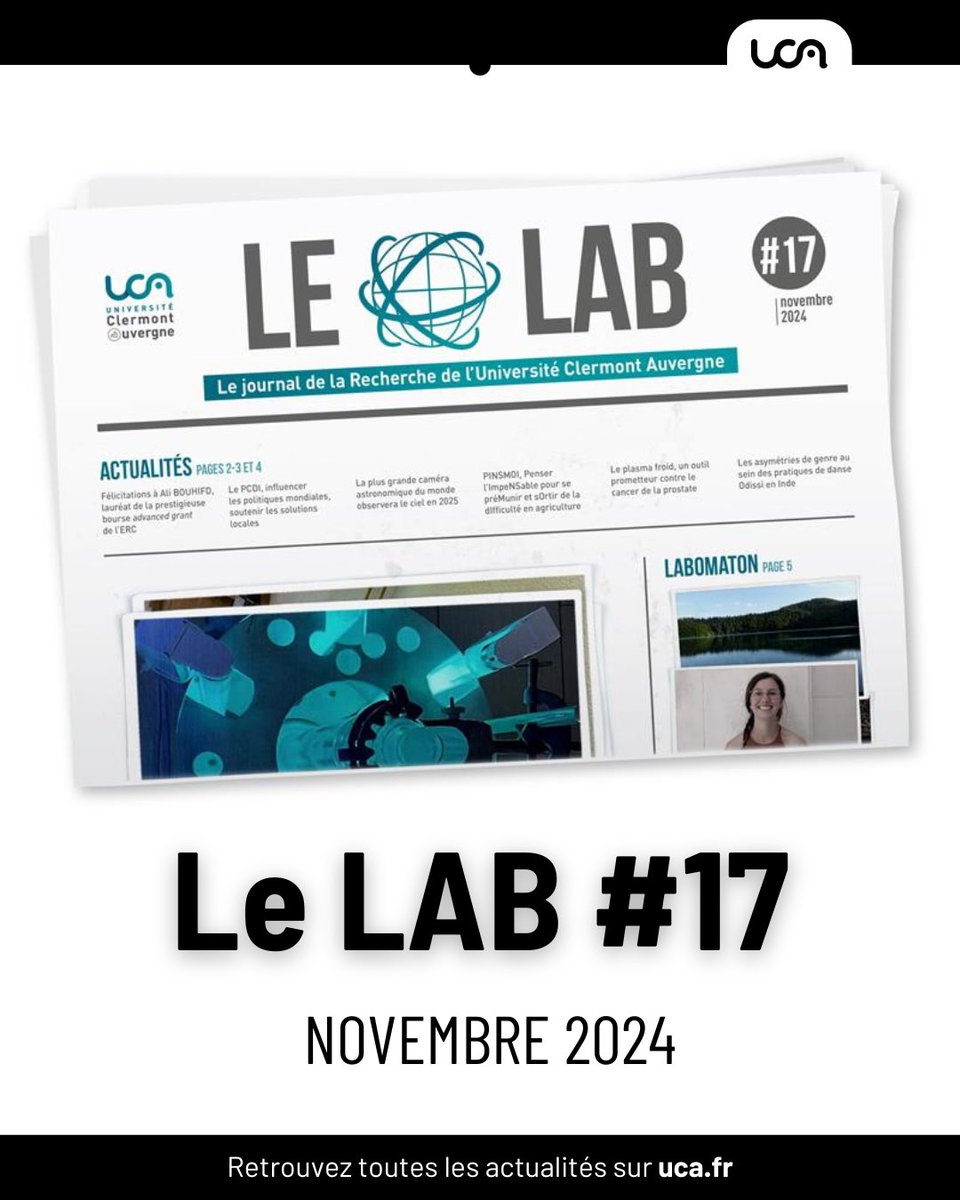 📣 #LELAB | Le n°17 du magazine est disponible ! 📘✨ 

Explorez l'actualité scientifique du site auvergnat d'enseignement supérieur et de recherche, avec un focus sur les unités de recherche sous la tutelle de l'UCA 🌐👩‍🔬 
 
 ➡ dred.uca.fr/mediationbr-de…
 
 #UCA #Recherche