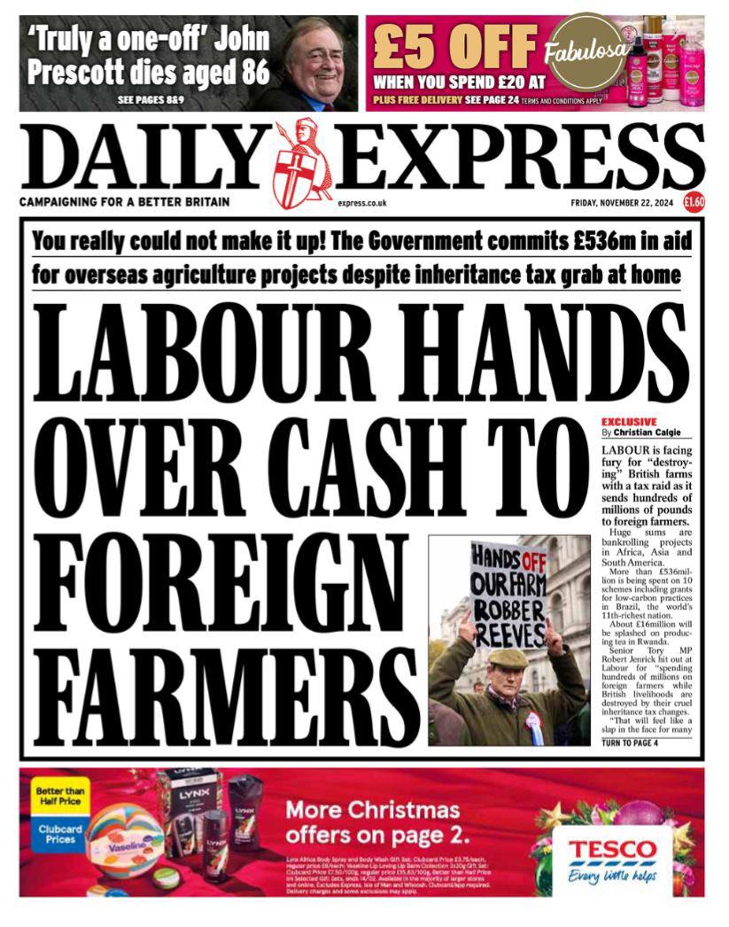 Why are Labour sending £500 million to foreign farmers but taxing British farmers out of existence? 

A complete slap in the face for hard-working farmers 👇🏼