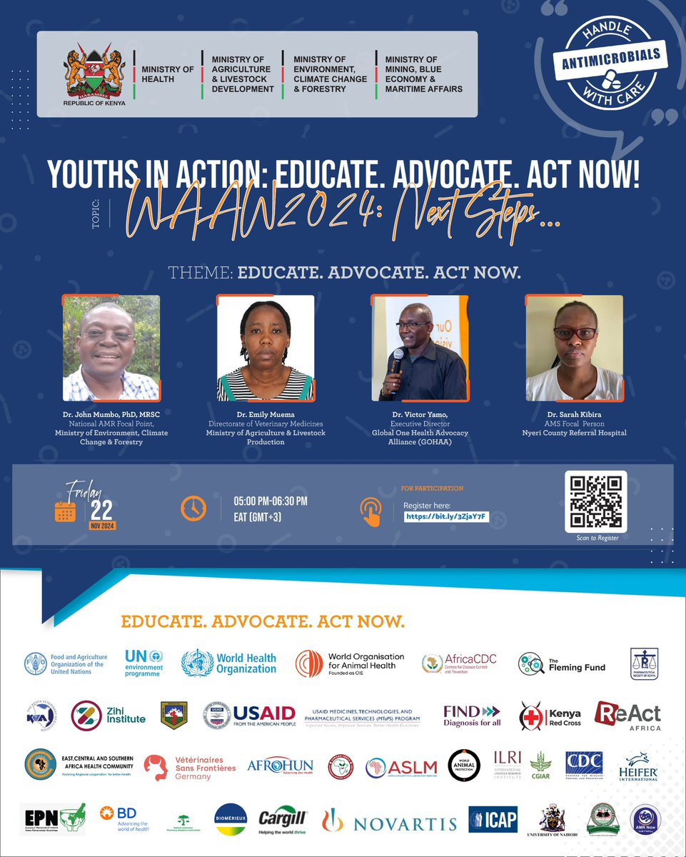 What’s next after #WAAW2024? 🌍 Join on this engaging webinar as we explore the future of antimicrobial resistance (AMR) awareness &amp; advocacy beyond world AMR awareness celebrations!

🗓 Date: Friday, Nov 22nd, 2024
🕔 Time: 5:00 PM - 6:30 PM (Nairobi, GMT+3)
📍 Platform: Zoom
